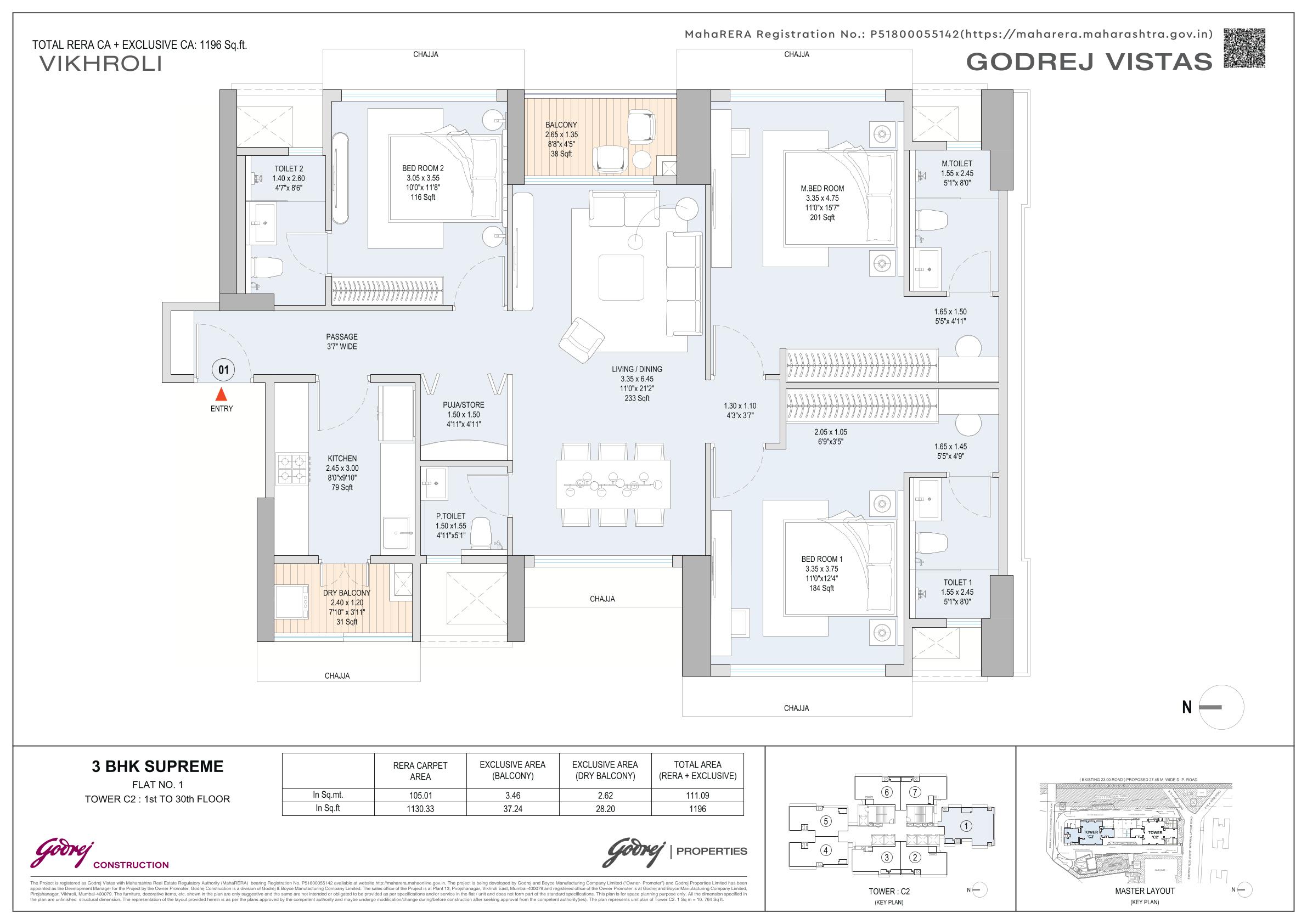 3 BHK Supreme ~1200 sqft